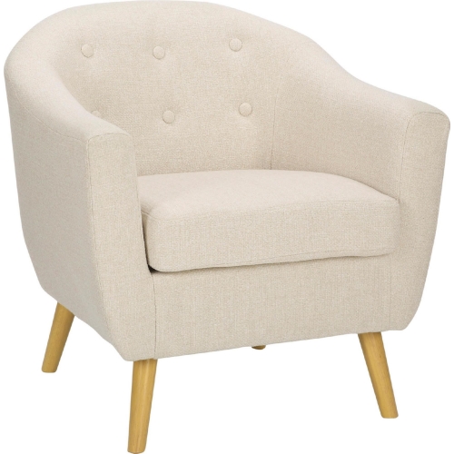 Rockwell Accent Chair in Cream Fabric & Natural Wood